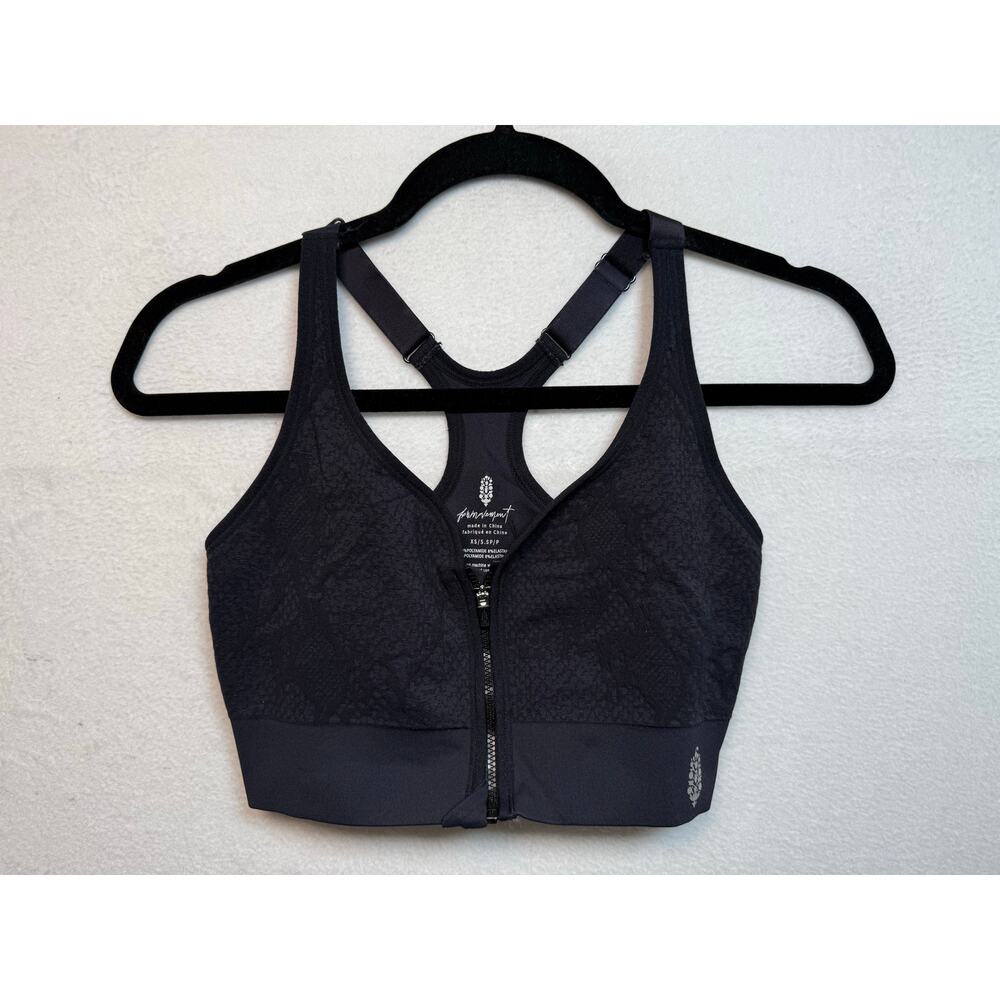 Free People Movement Textured Zip Front Bra, Black, XS/S